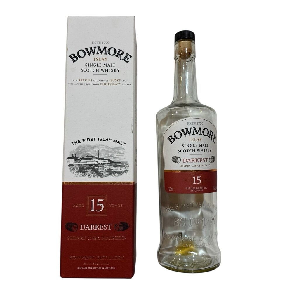 Bowmore Darkest - Empty 15‎ Year Single Malt Scotch Whisky Bottle, Box + Cork